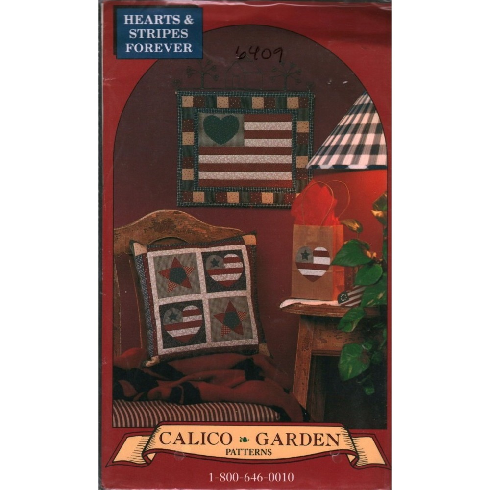 Calico Garden Pattern Hearts & Stripes Forever Lisa Seely Wall Quilt Pillow 6409